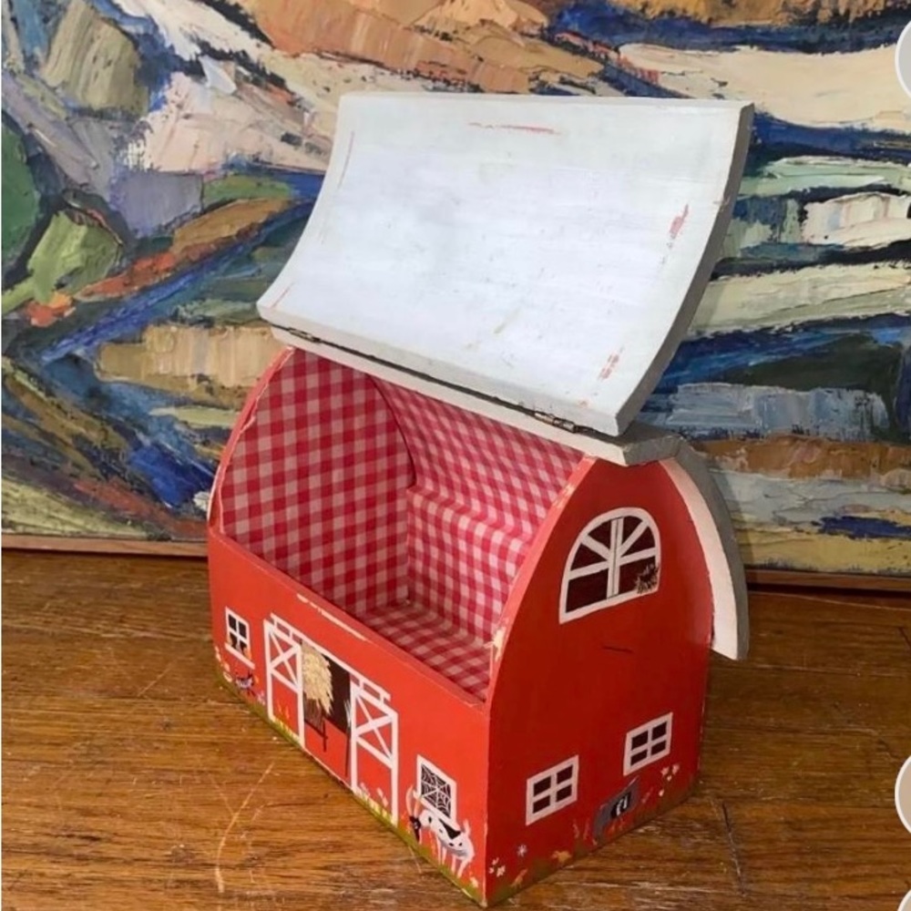 Vintage 1960s/1970s Caro Nan style wood Trompe-l'œil barn novelty basket purse